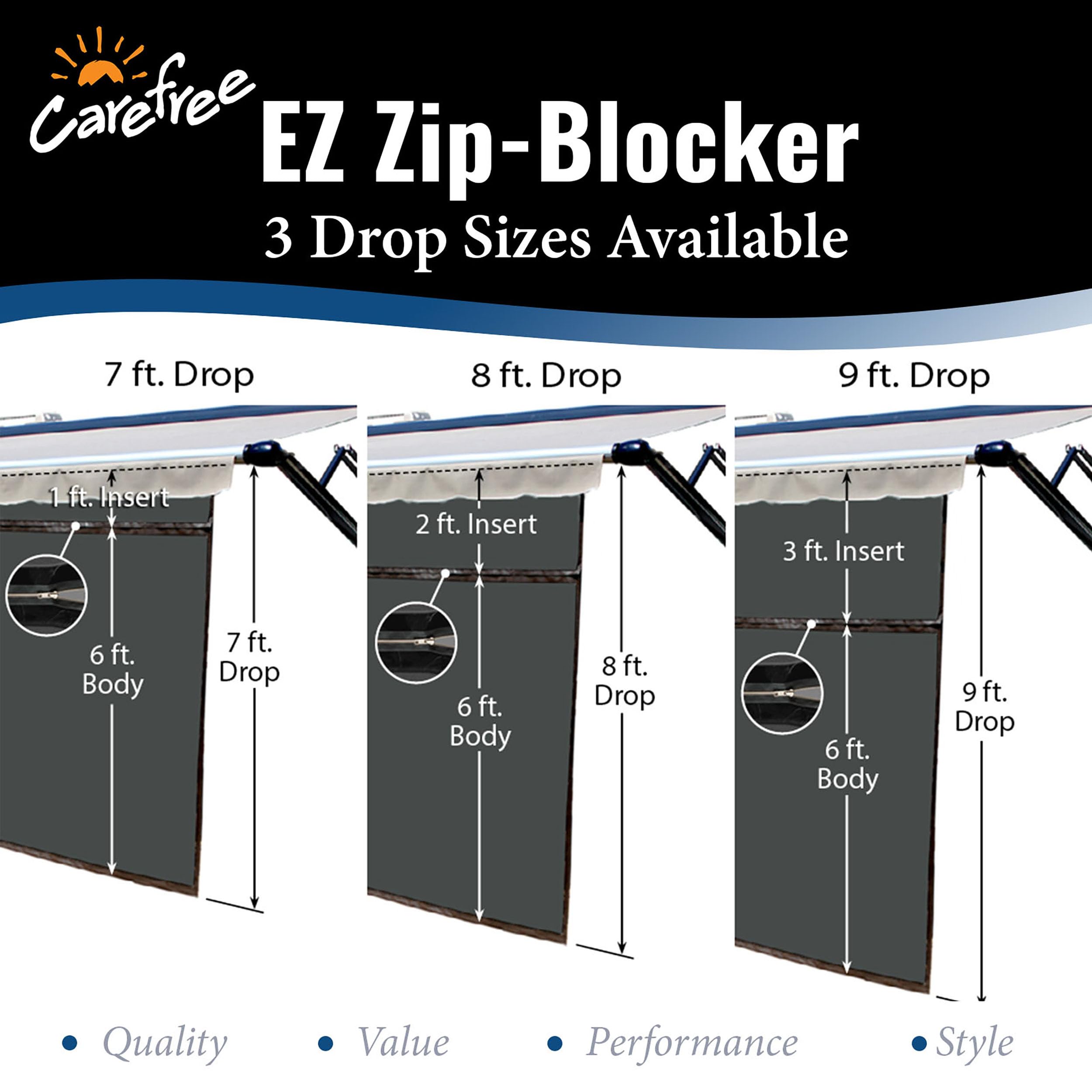 CAREFREE 701007ACD Black 10' x 7' Drop RV Awning EZ ZipBlocker - Image 3