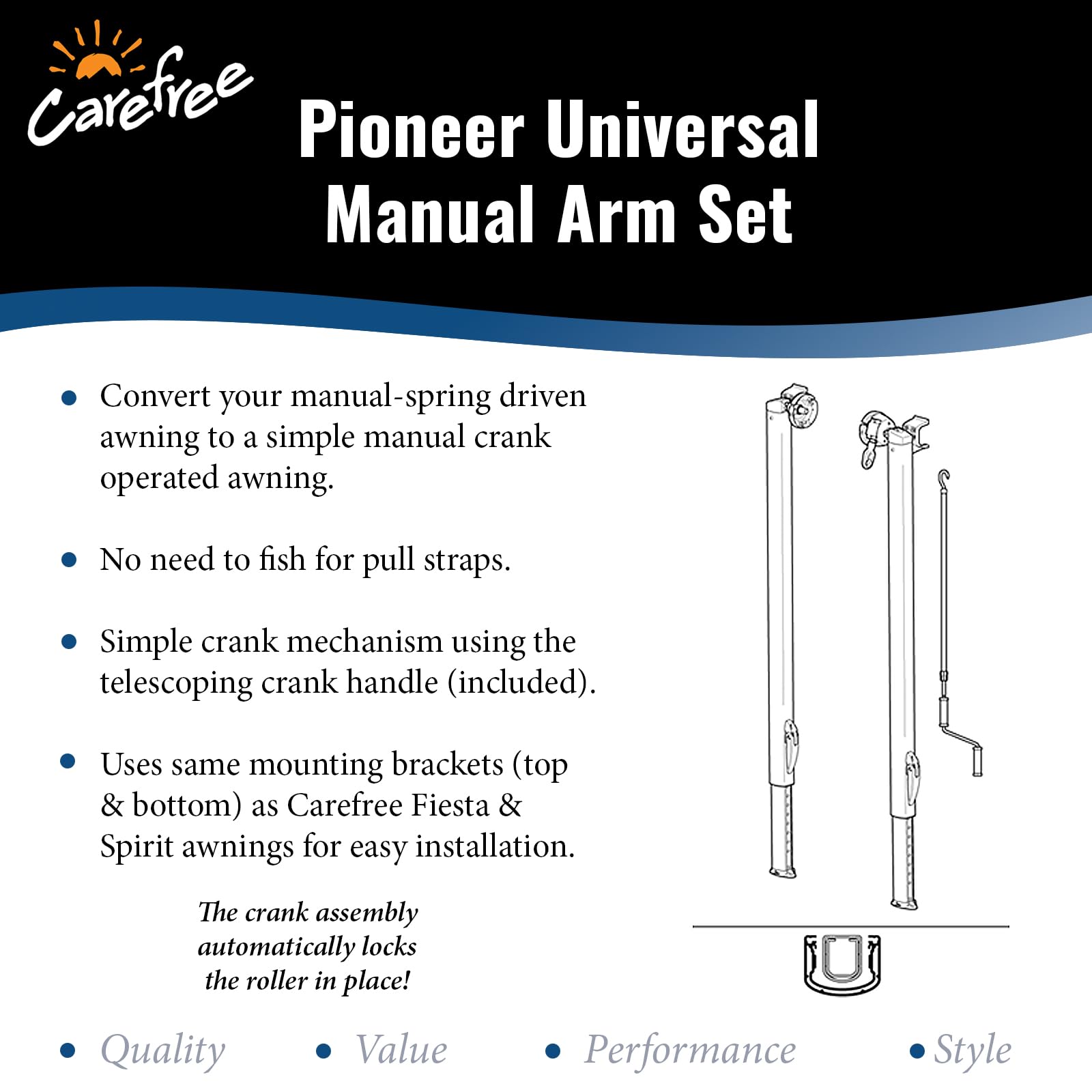 Carefree (971501White) 68" to 81" Pioneer Lite Awning Arm - Image 3