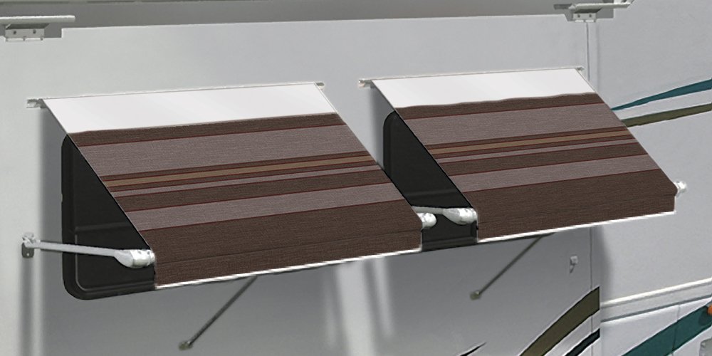 Carefree IN0357B00 SL XL Premium Chocolate 3.5' Long RV Camper Complete Window Awning with White Arms (Chocolate Stripe with White Wrap and Red Tenera Thread) - Image 3