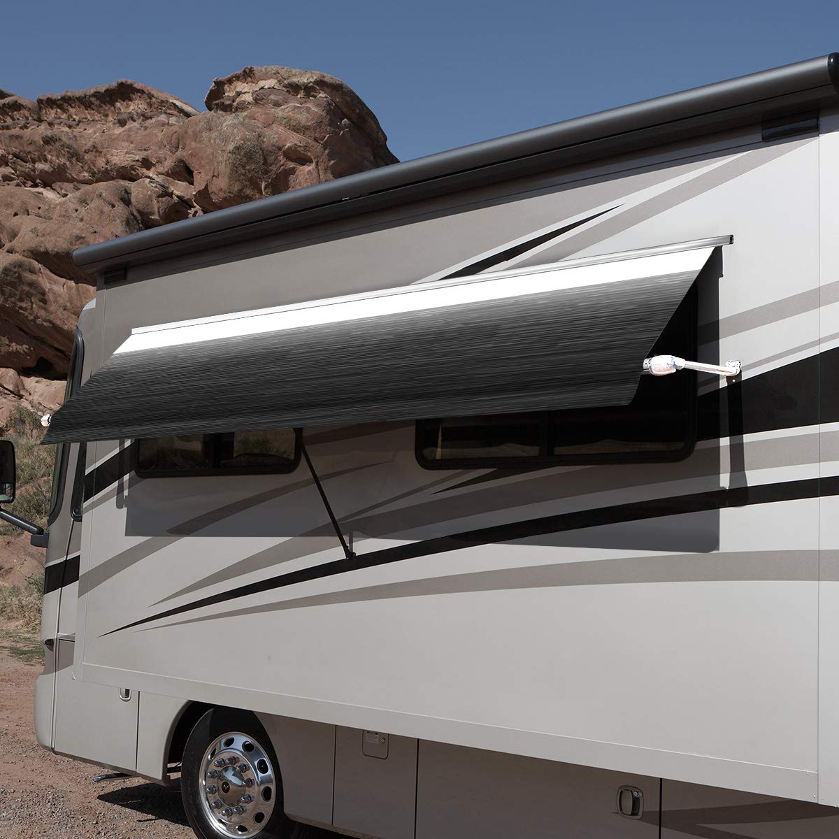 Carefree IE0706E00/IC0551 Black Shale Fade 7' RV SL Standard Vinyl Window Awning, White Arms-Choose Options - Image 3