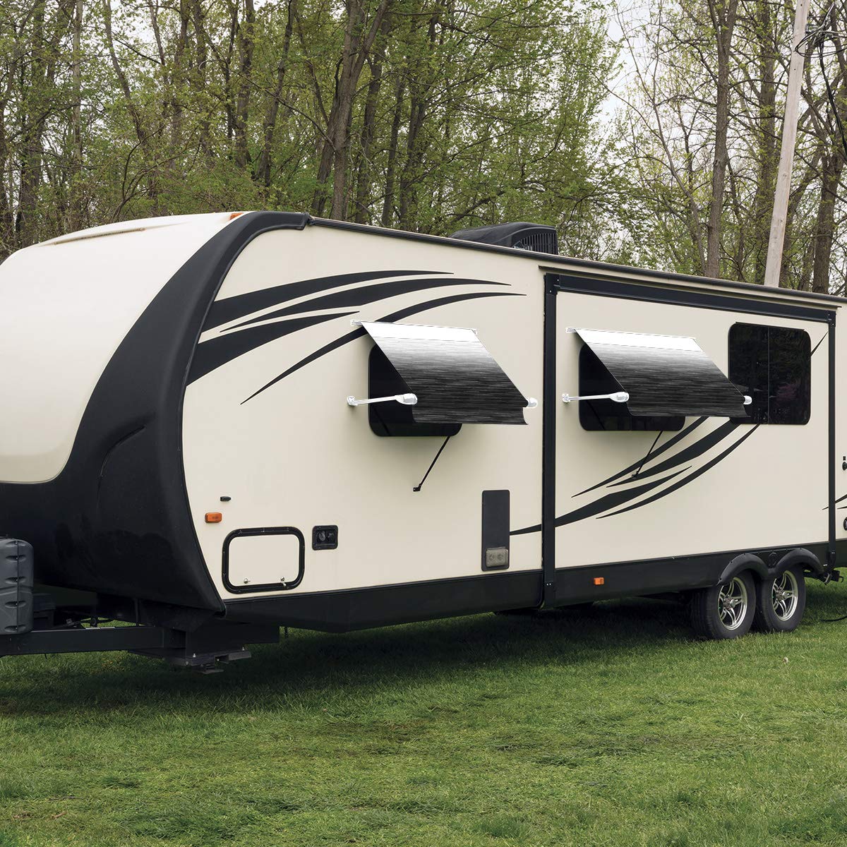 Carefree IE0706E00/IC0551 Black Shale Fade 7' RV SL Standard Vinyl Window Awning, White Arms-Choose Options - Image 4
