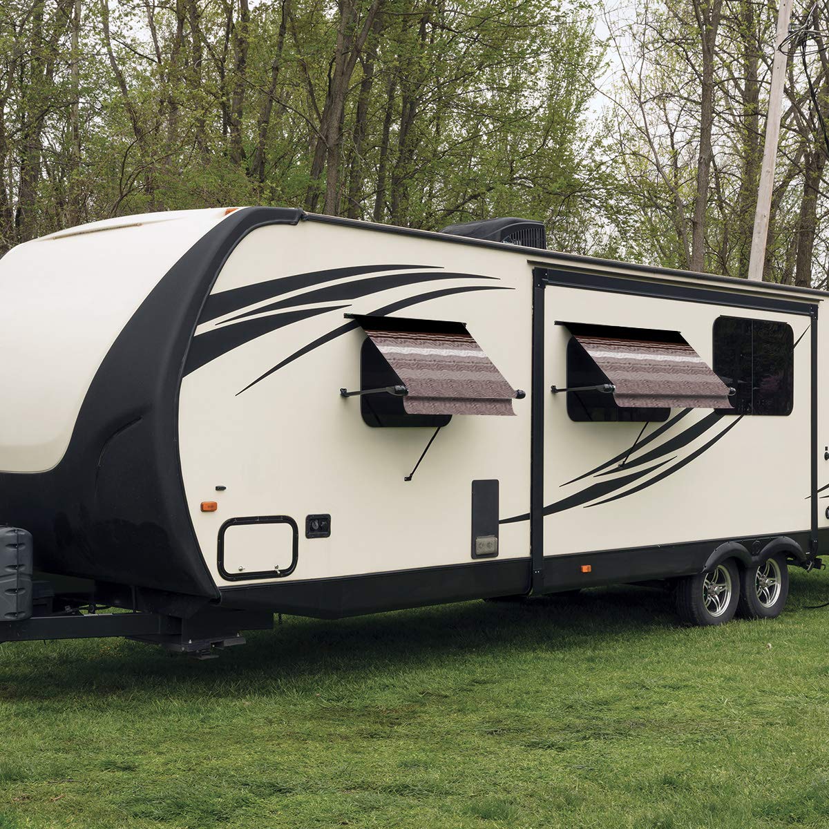 Carefree IF0358A62/ICJV01 Sierra Brown Dune Stripe 3.5' RV SL Standard Vinyl Window Awning, Black Arms-Choose Options - Image 5