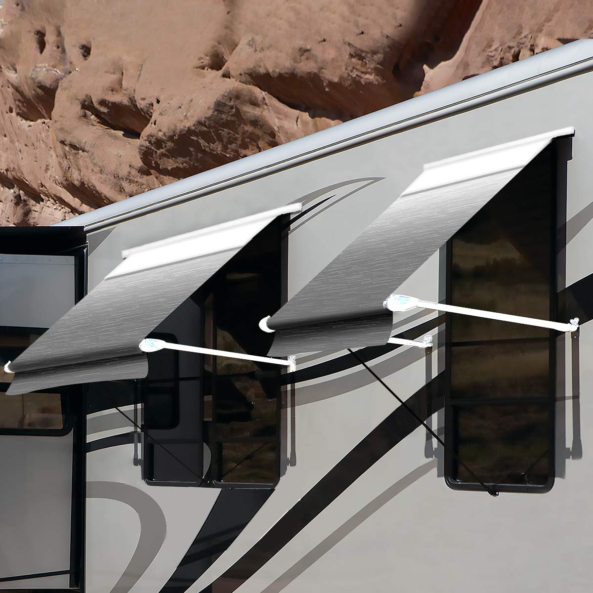 Carefree IN0656D00/IA0551 SL XL Silver Shale Fade 6.5' RV Window Awning - Image 3