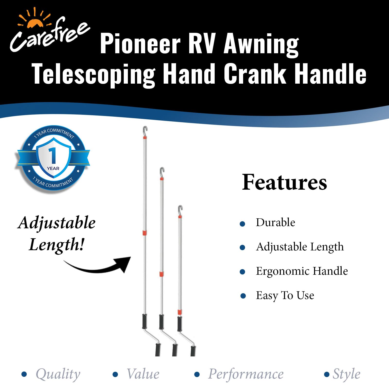 Carefree R001546-RP Pioneer RV Awning Telescoping Hand Crank Handle - Image 3